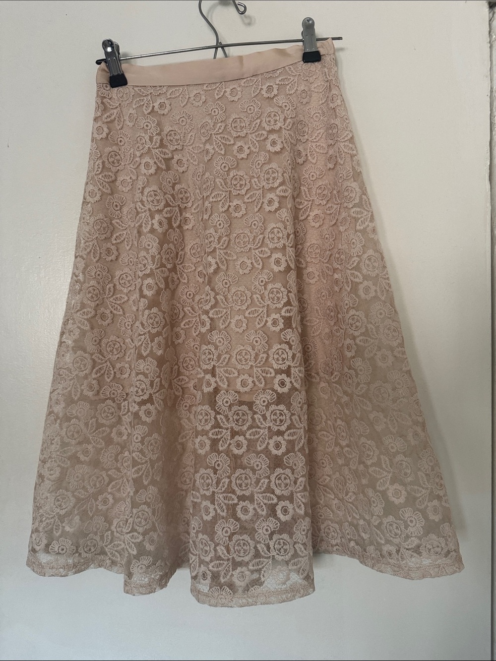 Wayf Blush Lace A-Line Midi Skirt